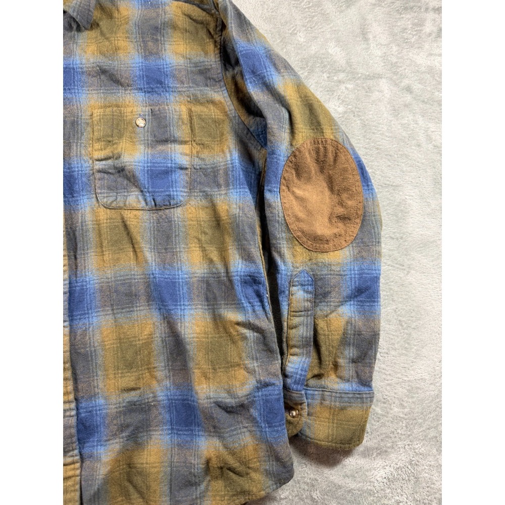 Vtg Pendleton Trail Shirt Wool Plaid Elbow Patch Flannel USA Fabric L - Picture 3 of 8